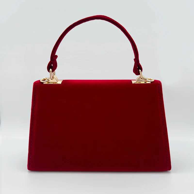 Red Velour Wedding Clutch Purses Handbag Women 2024 Trend Bag with Top Handle Lady Dating Evening Party Shoulder Messenger Bags Z250303