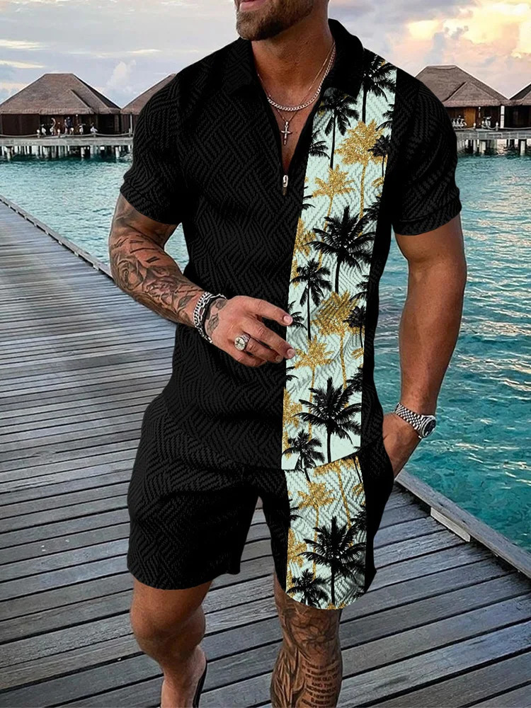 Summer Hawaii 3D Print Polo Shirts Shorts Sets Mens Fashion Oversized Short Sleeve Shirt Pants Set Suits Man Tracksuit Clothing 250304