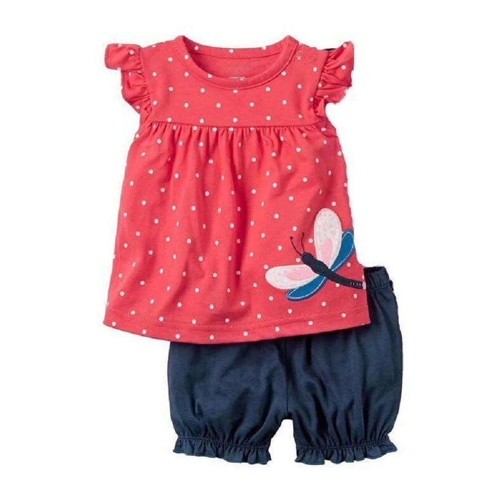 Polka Dot Baby Girls Clothes Set Dog Print Summer Outfits Children Tee Shirts Pant 2-Pieces Girls Suit Blouse Outfits Tops 0-2Y 250304