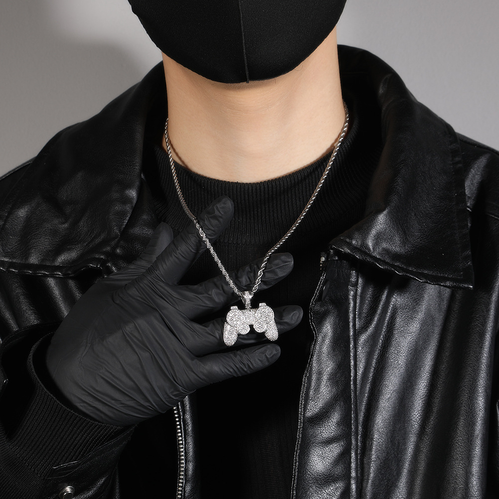 Hip Hop Creative Game Console Controller Pendant Necklace 5A Zircon Gold Boy Men Jewelry