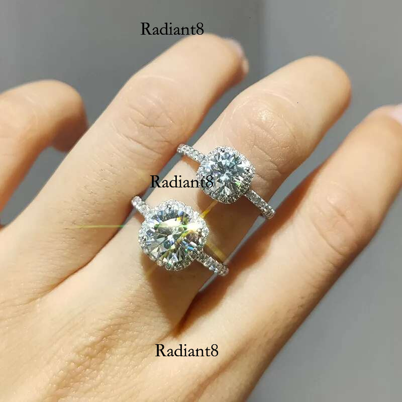 Real Moissanite Sterg Sier Ring For Women Square Round 1CT 2CT 3CT Brilliant Dia Finger Band Wedding Jewelry Gift