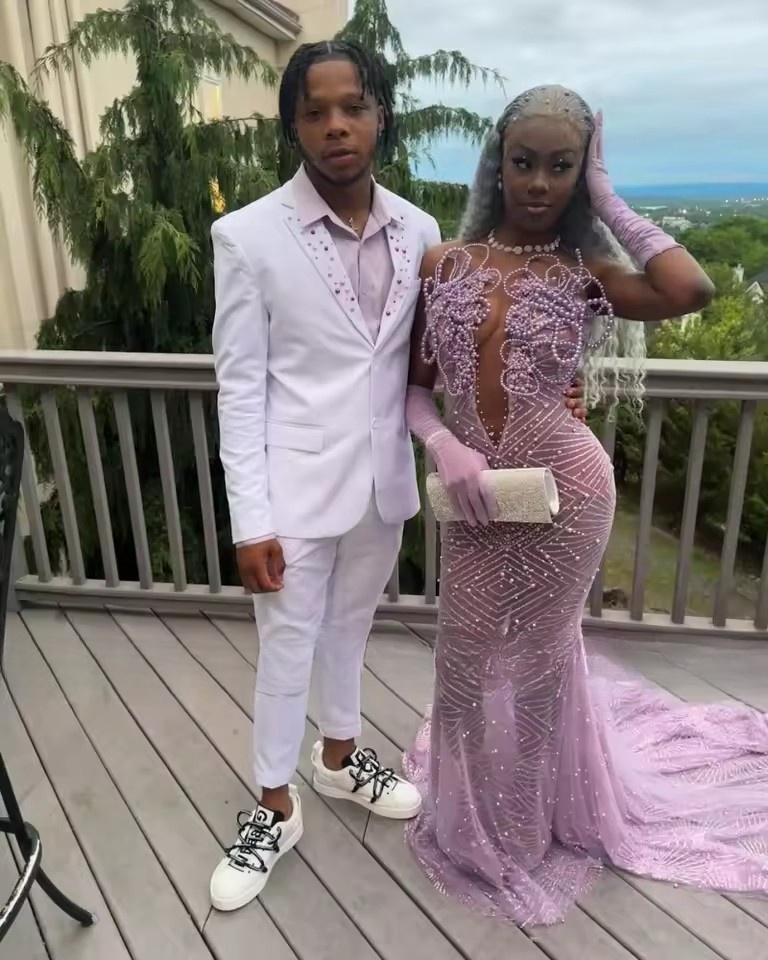 Elegant Lilac Prom Dresses 2025 Black Girls Pearls Sequin Party Gowns Mermaid Evening Dress Customized Vestidos De Gala