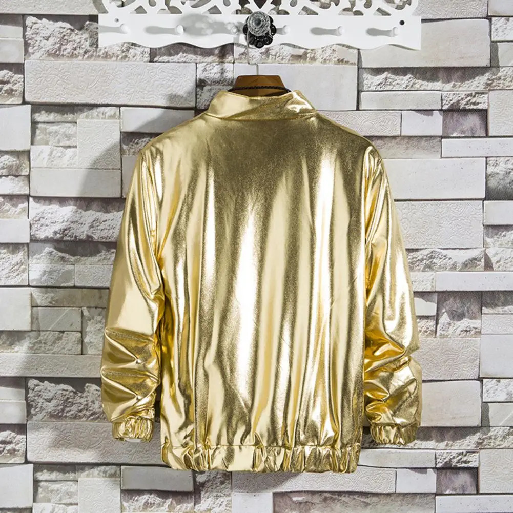 Cotton Shiny Men Jacket Zipper Clre Sparkling Outerwear Performance Costume Hip Hop Nightclub Dancing Party 250304