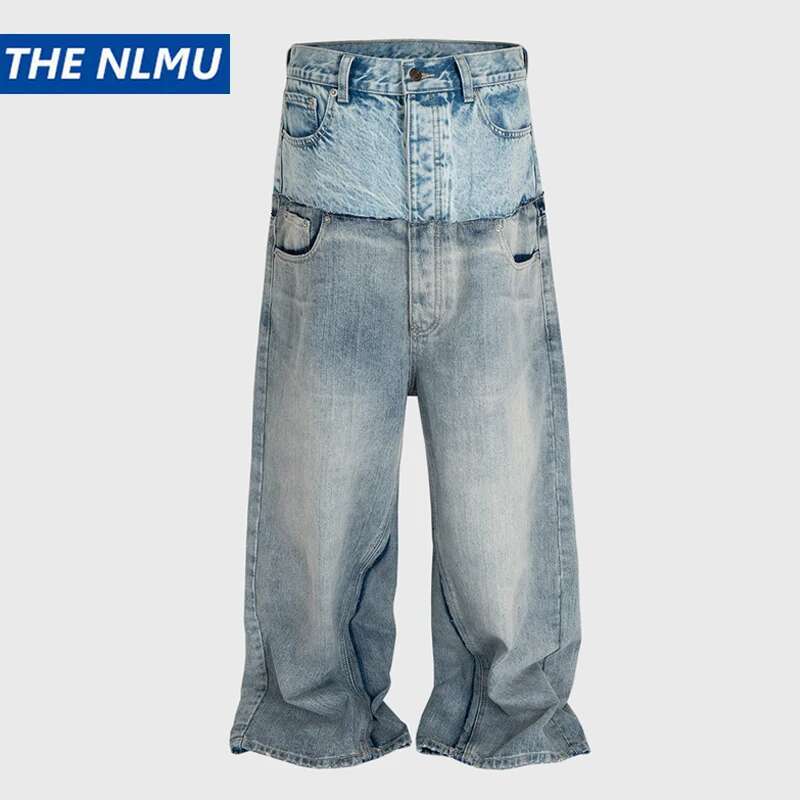 Vintage Patchwork Baggy Men's Streetwear Hip Hop Loose Denim Pants Hi Street Designer Jeans Trousers Man