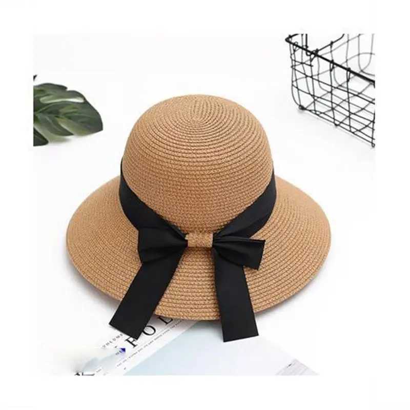 Summer Str Hats for Beach Mom and Daughter Sun Panama Hats Simple Bow Kids Women Girl La Sunshade Bohemia Beach Vocation CXJ250304