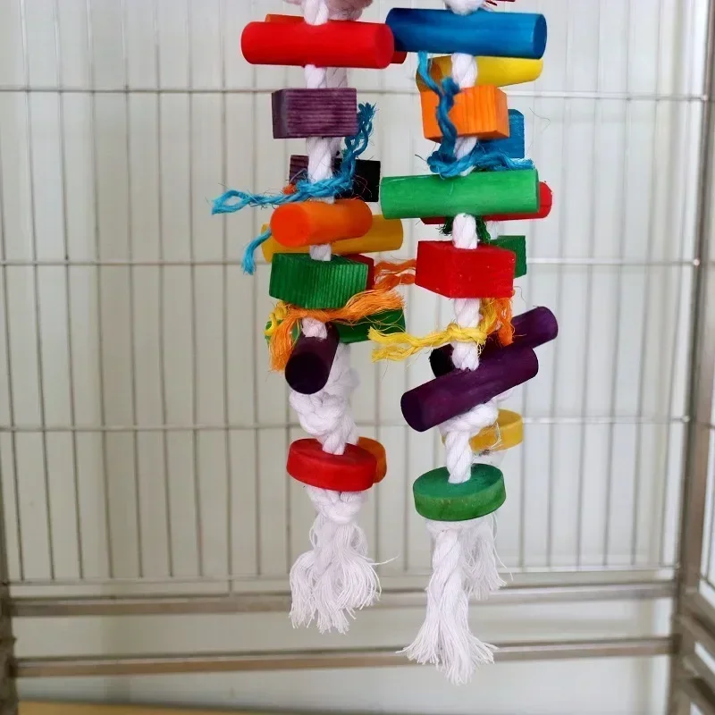 Parrot toys, colorful wooden bird supplies, wooden blocks, large parrot biting bird toys