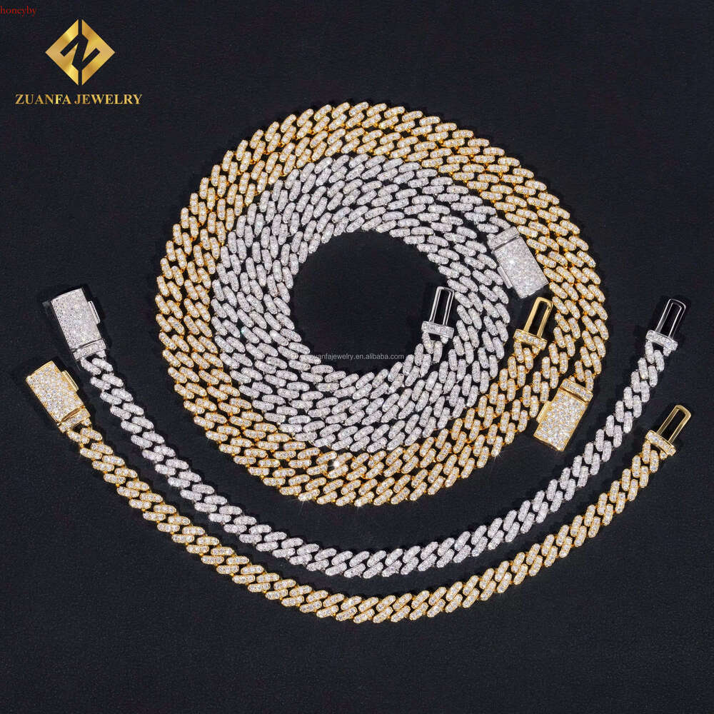 Ready to Ship 6mm Width One Row Iced Out Jewelry GRA Certificates Pass Dia Tester Moissanite Cuban k Chain Bracelet Set