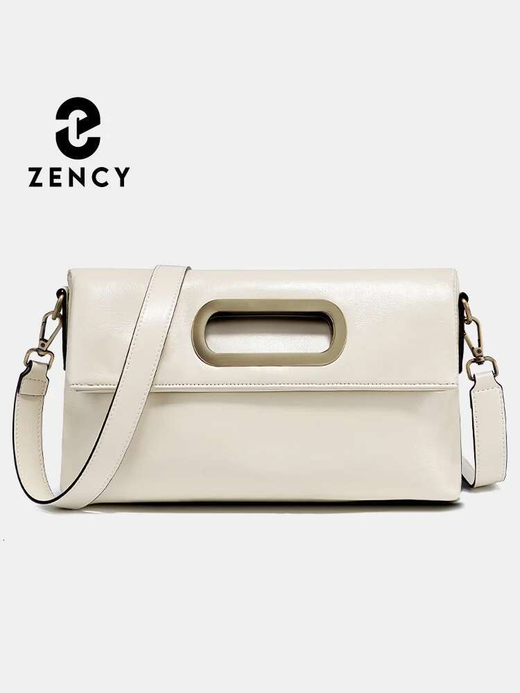 Zency Vintage Genuine Leather Handbag For Women Large Capacity Brown Crossbody Shoulder Bag Flap Purse 2025