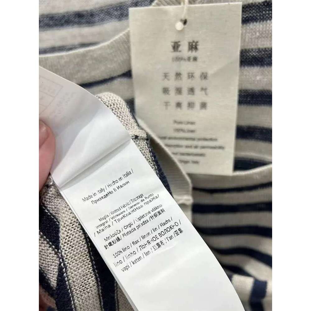 Women Front Pocket Knit Tshirt Stripes 100% En Casual 2025 Summer O-Neck Short Sleeve Knitted Tee For Female