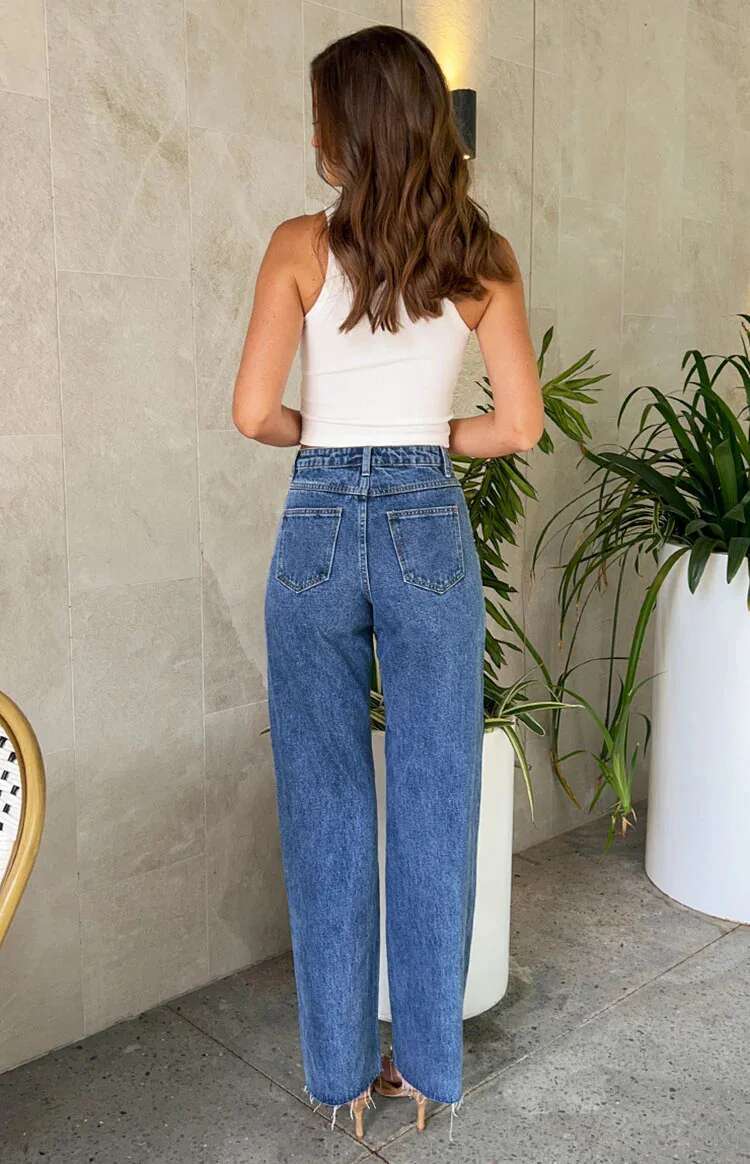 Lcchee Y2k Slanted Waist Cross Vintage Beaded Straight Burrs Denim Trousers Jeans Women