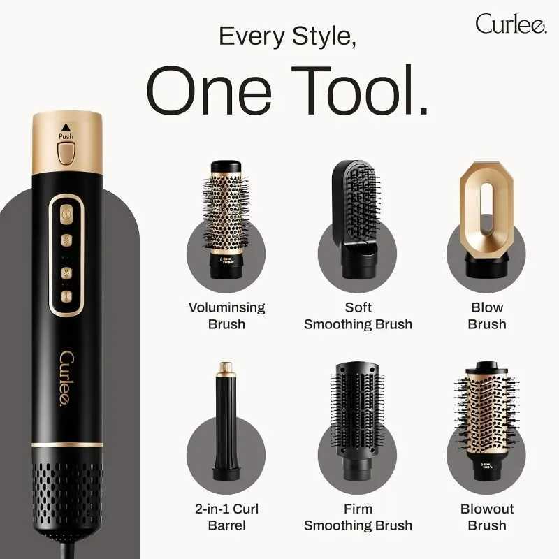 Curling Irons Curlee Hair Dryer Brush 1200 Watts 6 in 1 Hair Accessories Blow Dryer Automatic Curling Iron with Storage Case in Black z250304