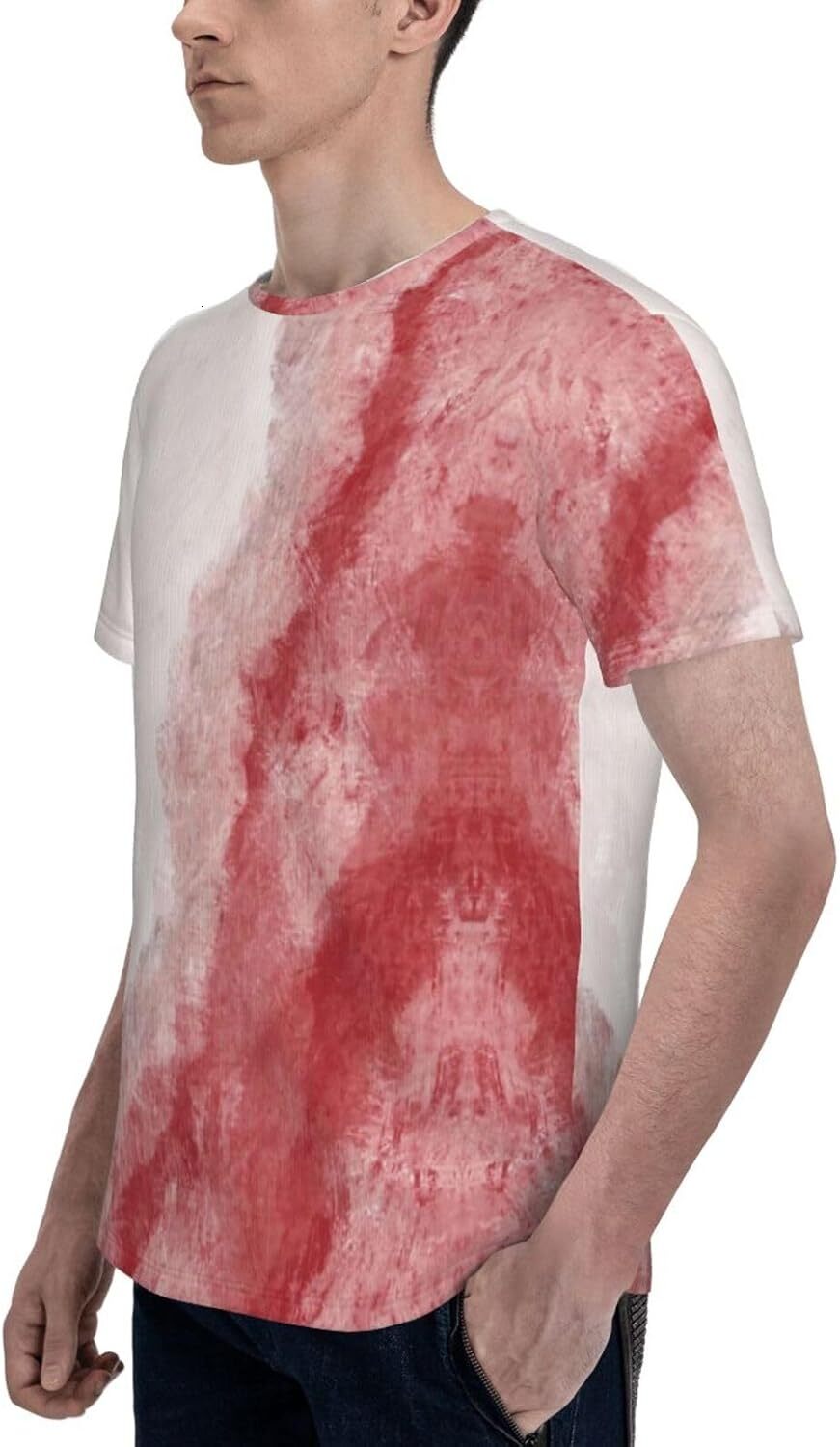 Mens T shirt Gradient Red Trendy 3D Graphic Tee - Abstract Pink White Print Soft Comfort Casual Summer Crew Neck T-Shirt Tops tee Casual tops summer c