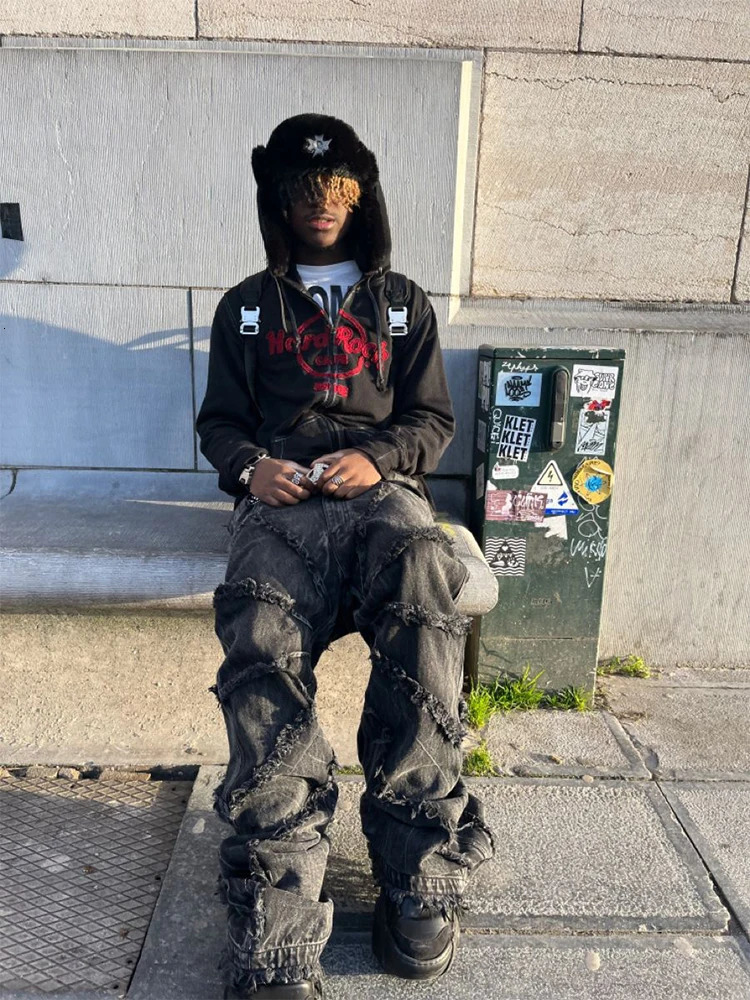 Jeans Y2k Clothes Harajuku Destruction Spider Web Hip Hop Baggy Jeans Denim Pants Streetwear Mens Goth High Waist Wide Trousers 250303