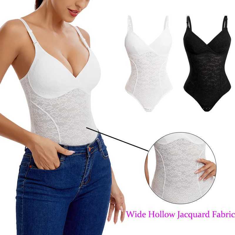 V-Neck Lace Thong Bodysuit Women Sexy Shapewear Top Tummy Control Waist Trainer Body Shaper Removable Chest Pad Slimming CorsetXJ250304