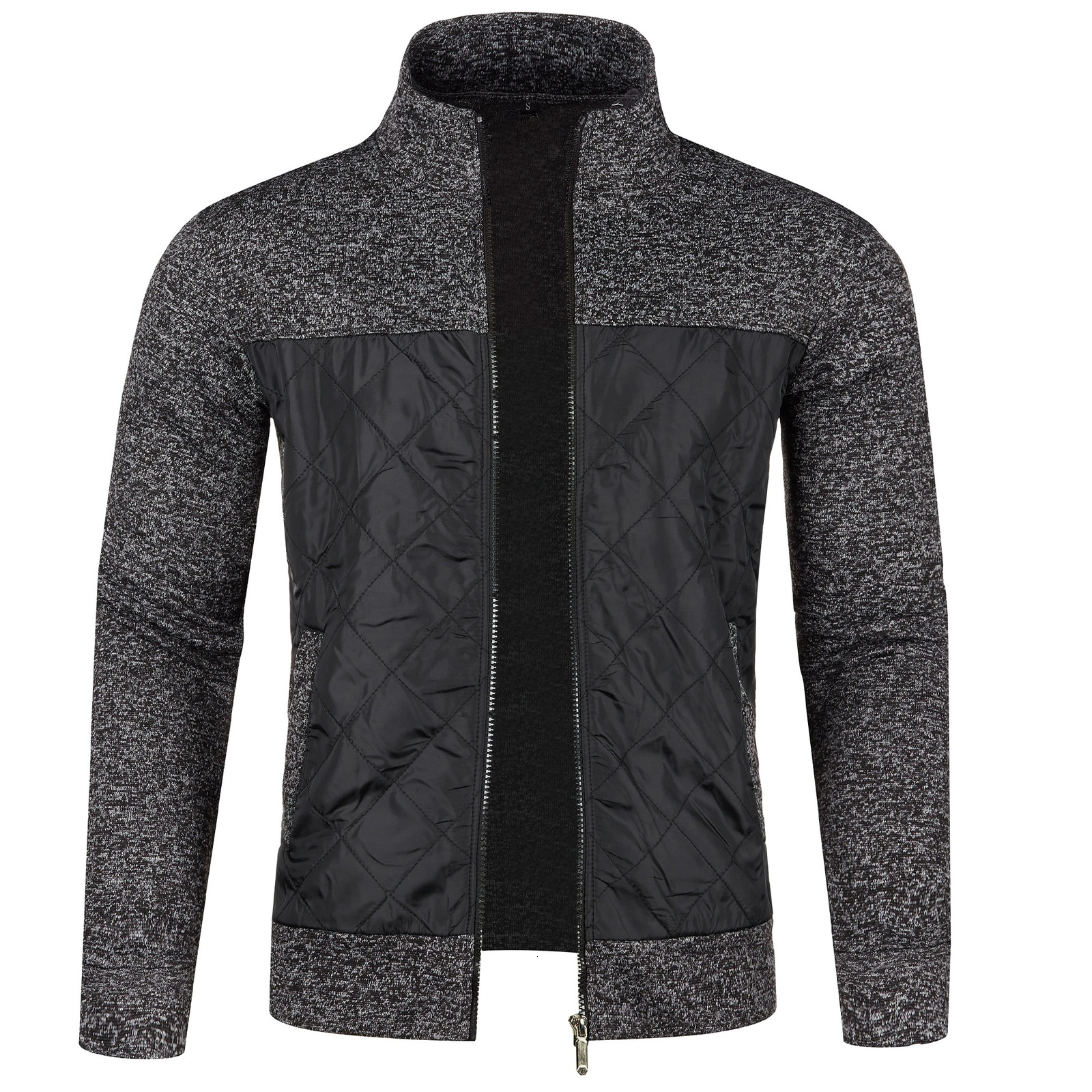 Autumn and winter mens standup collar striped zipper knit top fashion color matching 250304
