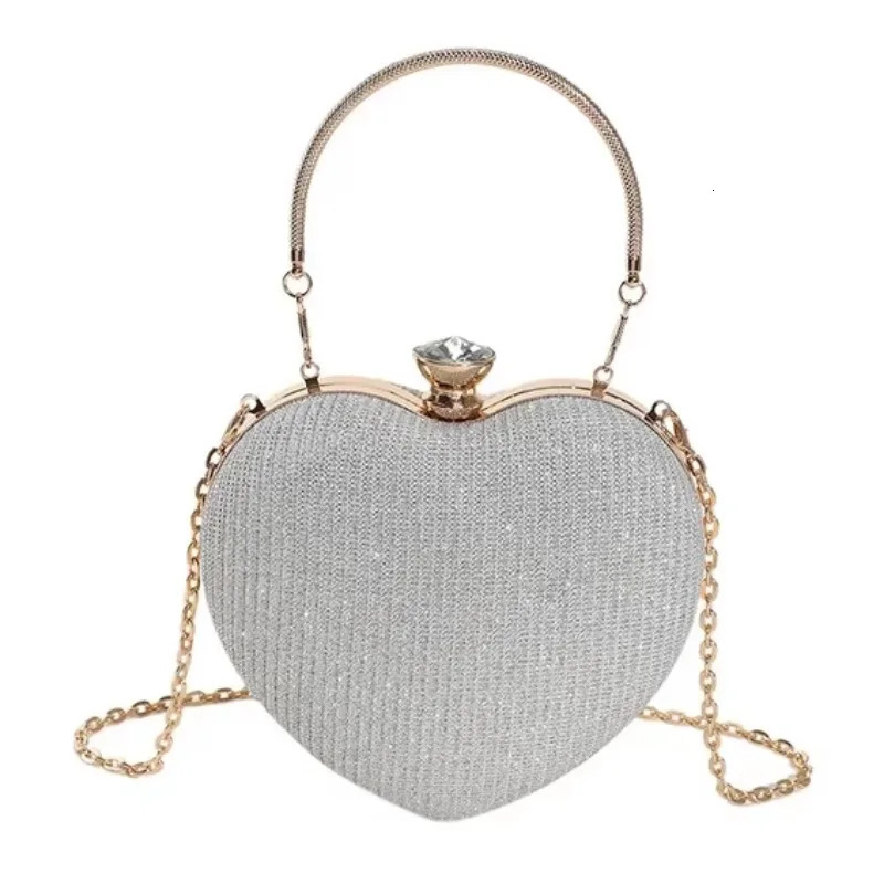 Evening Clutch Bag Women Shiny Handbag Heart Shape Metal Clutches Fashion Chain Shoulder Crossbody y Lady Purse 250303