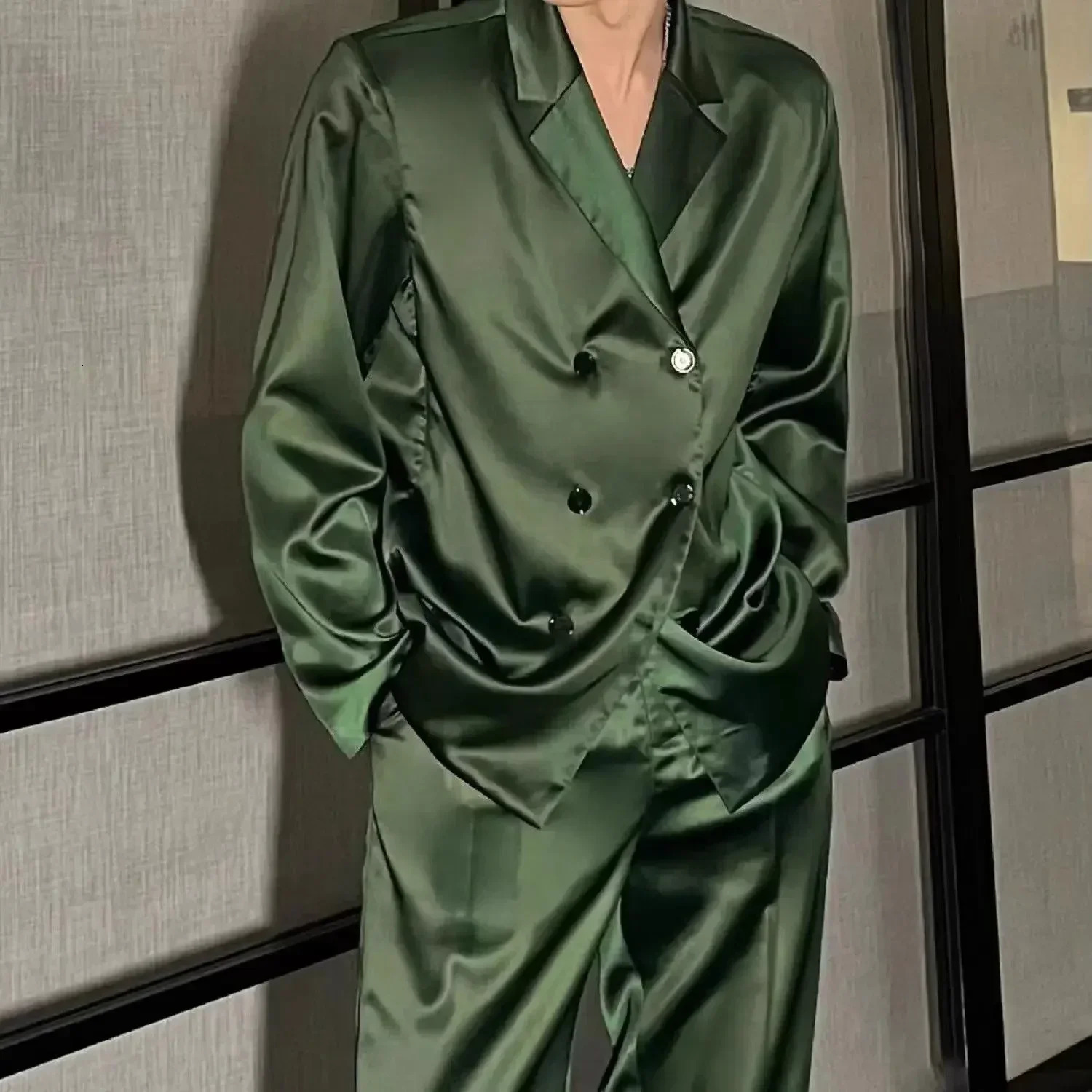 Spring Niche Casual Temperament Suit Fashion Loose High Street Loose Overcoat Long Pants Men Trousers Set Male Clothes 250303