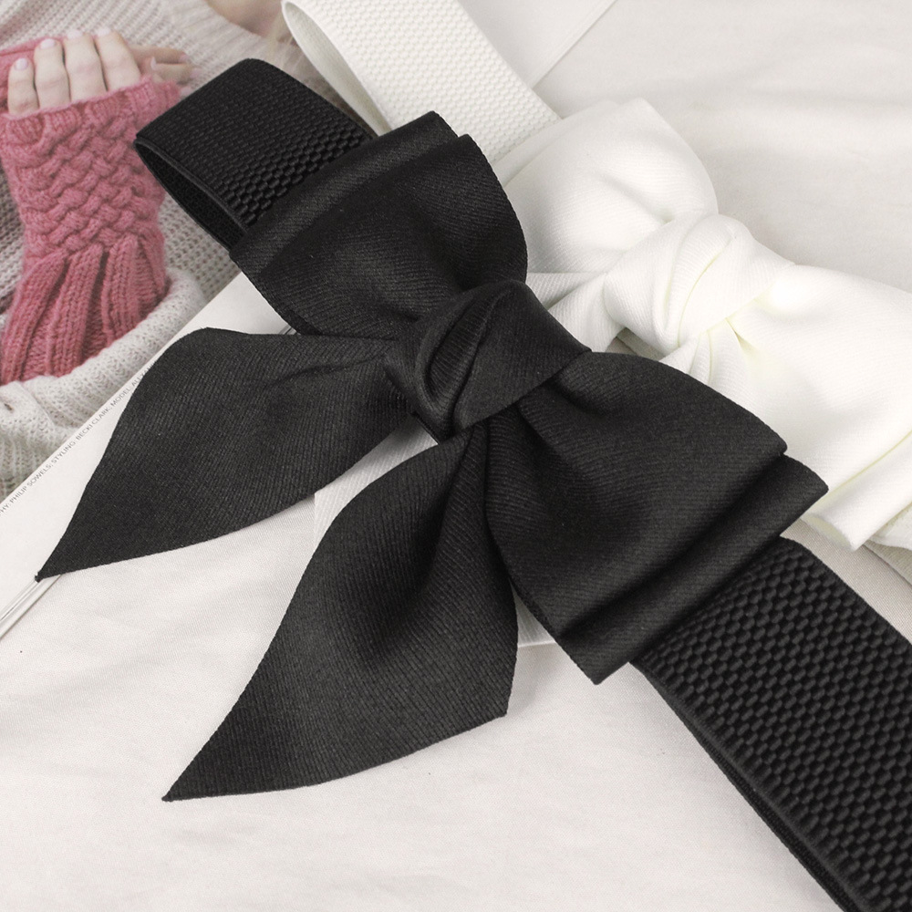 Stylish Black Bow Embellished Wide Elastic Waistband for Dresses & Tops