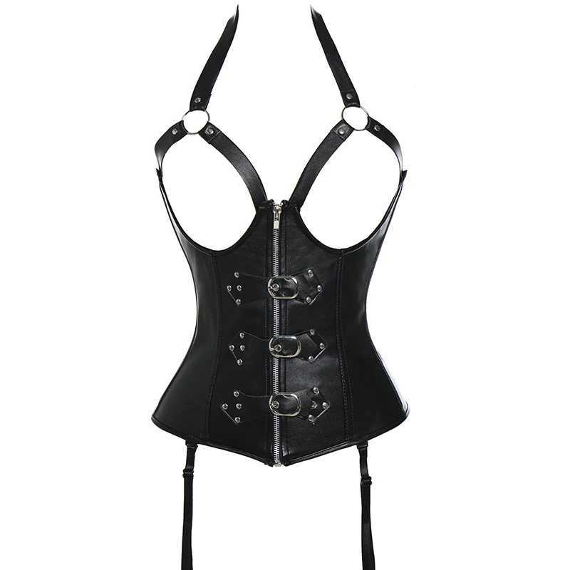 Sexy Plus Size Steampunk Gothic Corset Bustier Steel Boned Leather Waist Trainer Corset Bustier Waist Cincher Shaper CorseletXJ250304