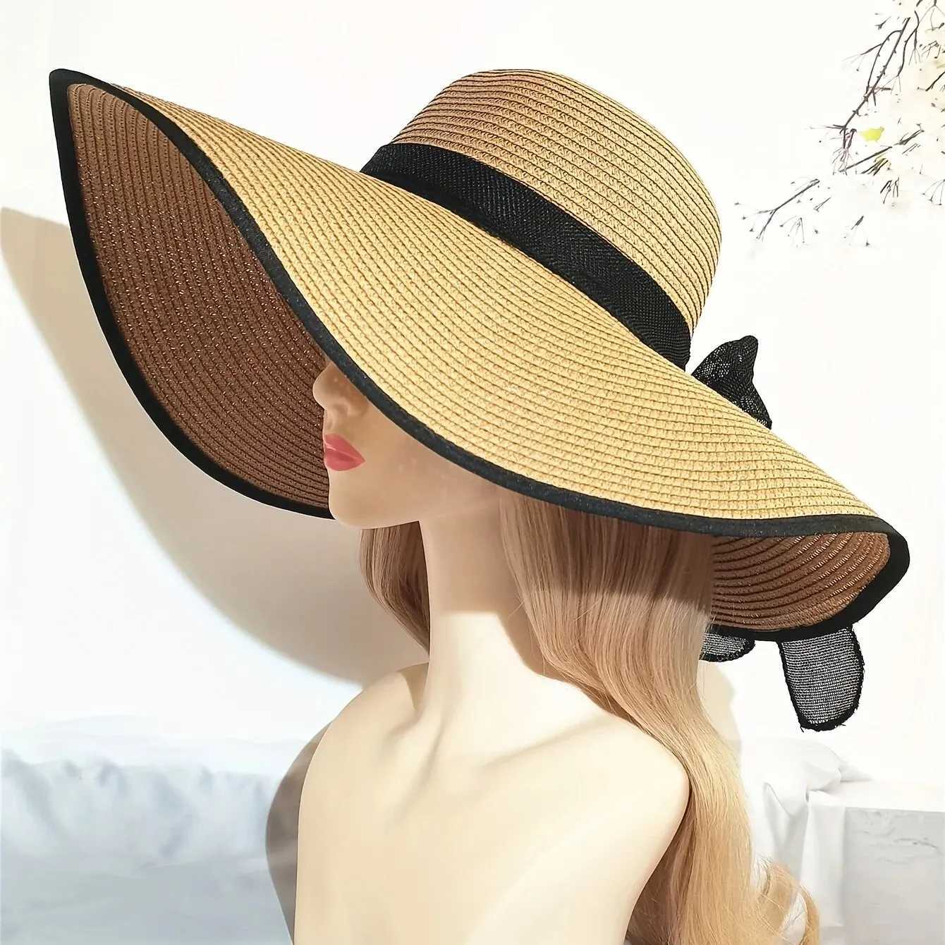 Summer Str Hat Beach Korean Style Seaside Large Brim Outdoor Sun Protection Sun Hat Vacation Foldable Str HatXJ250304