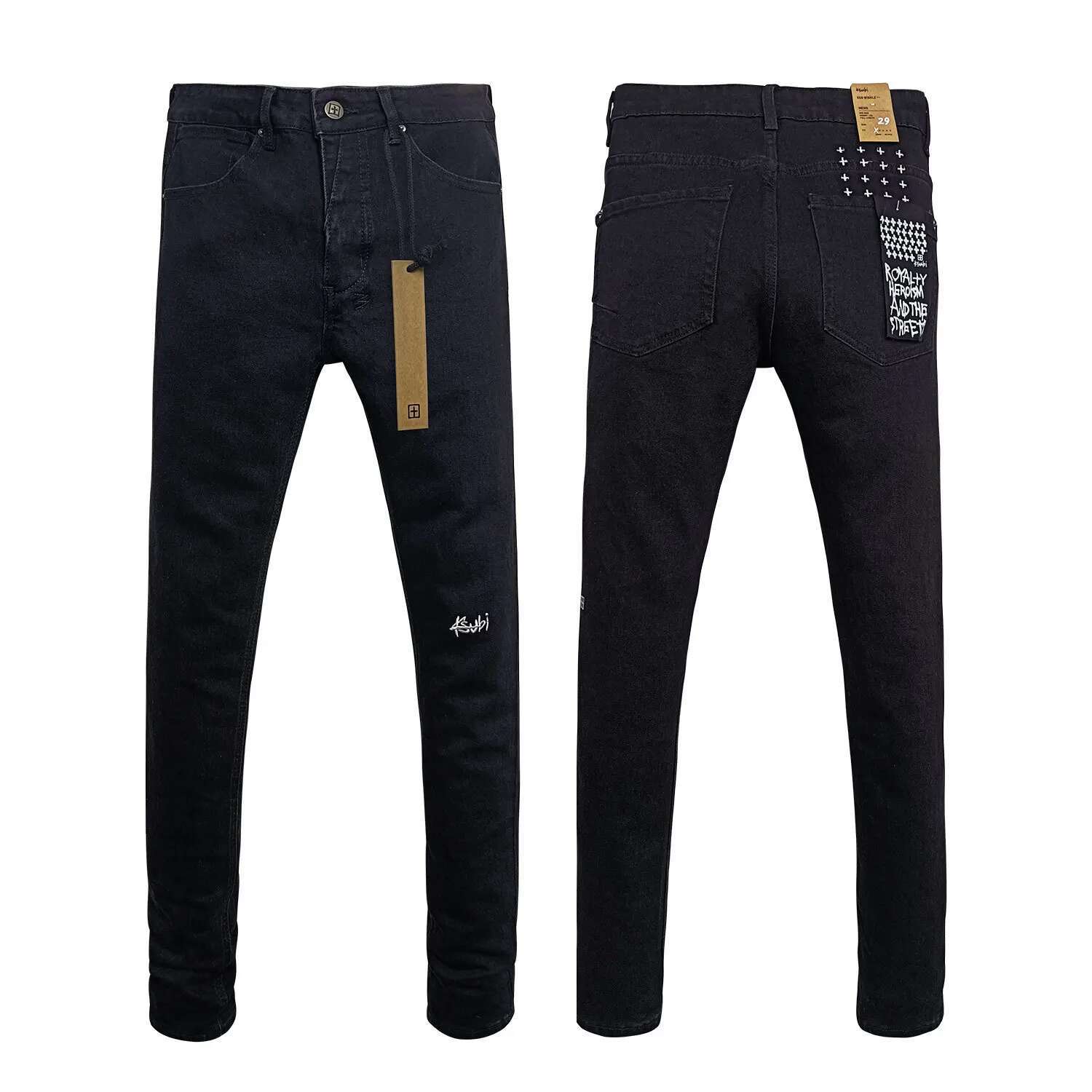 Men's Daily Wear Jeans - Trendy New Arrival | American Ripped Black Trousers With Brand Embroidery