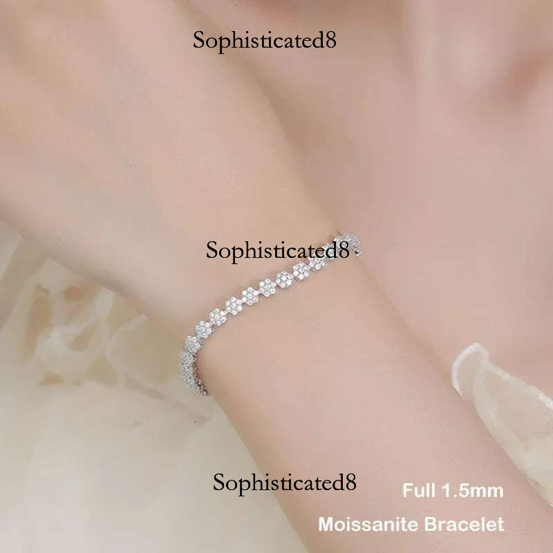EWYA wer Full 1.5mm D Color Moissanite Dia Tennis Bracelet for Women Sier GRA Certified Bridal Wedding Bangle Gift