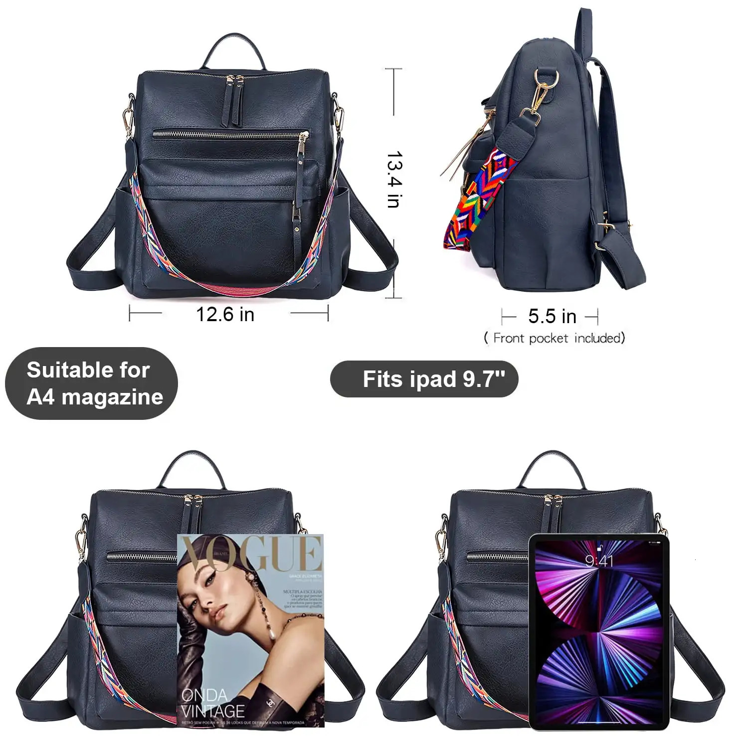 Ship from US Shoulder Bag Leather Women Backpack School and Womens Fashion Purses Multipurpose Design Handbags 250304FBB