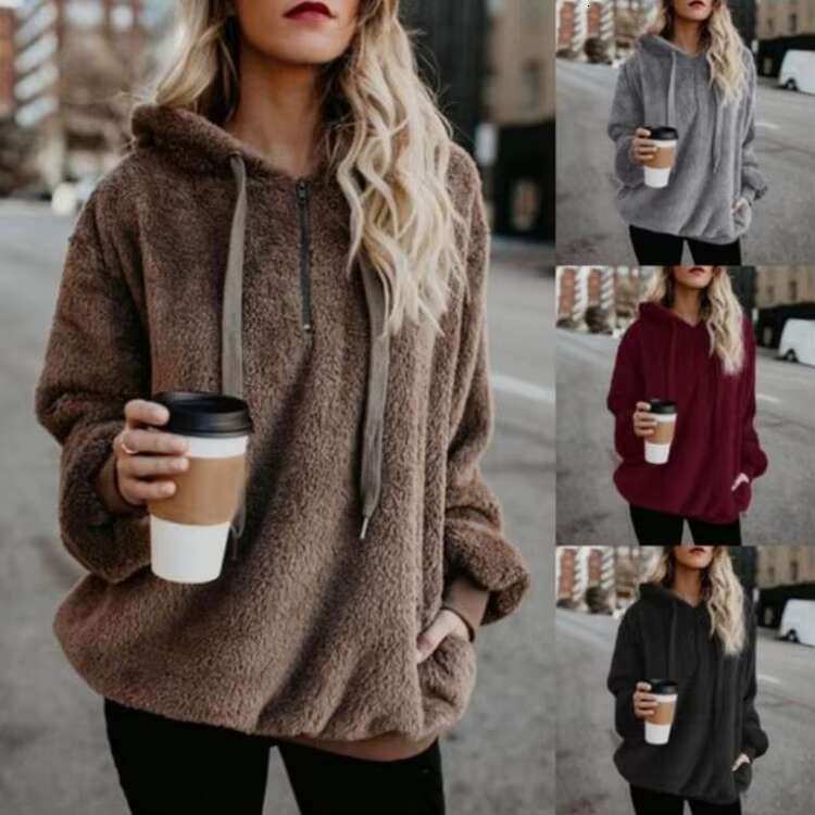 Wholesale Fall Fashion Plain Loose Custom Full Length Fur Pullover Hoodies For Women Hoody Sweatshirts With Pocket 2023
