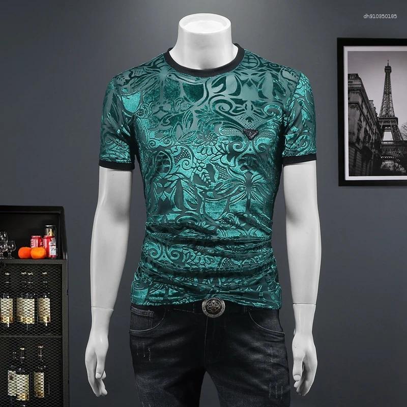 Men's T Shirts Velvet T-shirt Men 2025 Summer Short Sleeve Casual Tshirts High End Business Social Round Neck Tee Tops M-5XL