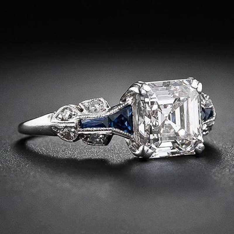 Couple Rings New irregular trapezoidal square diamond topaz blue ring r5039 H25303