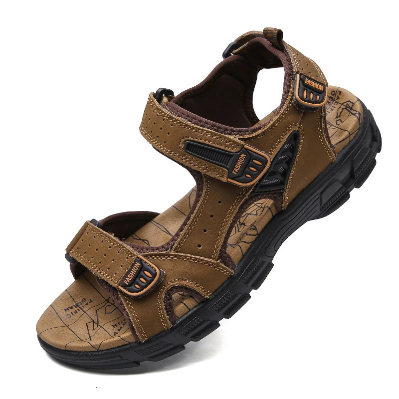 2024 Genuine Leather Mens Sandals Summer Outdoor Non-slip Hiking Trekking Shoes for Men Beach Slippers Casual Sneakers 250303
