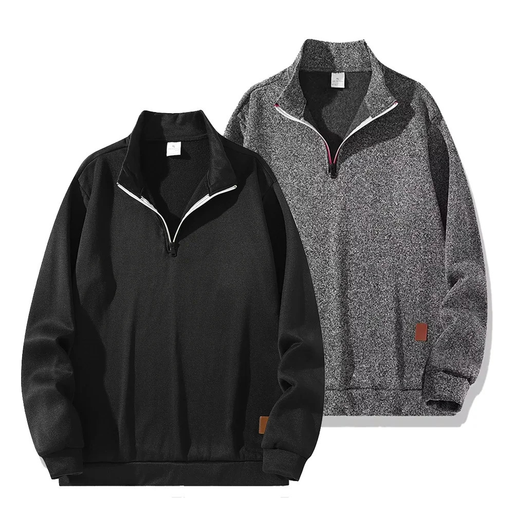 Mens Collar Sweatshirts Autumn Solid Color Half Zipper Hoodies Turtleneck Long Sleeve Pullover Warm Casual Outdoor Streetwear 250304