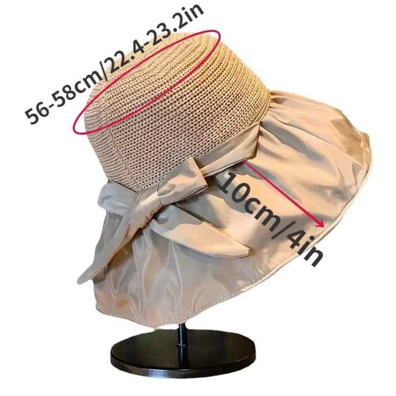 Metal Label Bow Knit Sun Hat Big Brim Breathable UV Protection Visor Cs For Women Men Summer Travel Sport Hiking Beach HatXJ250304