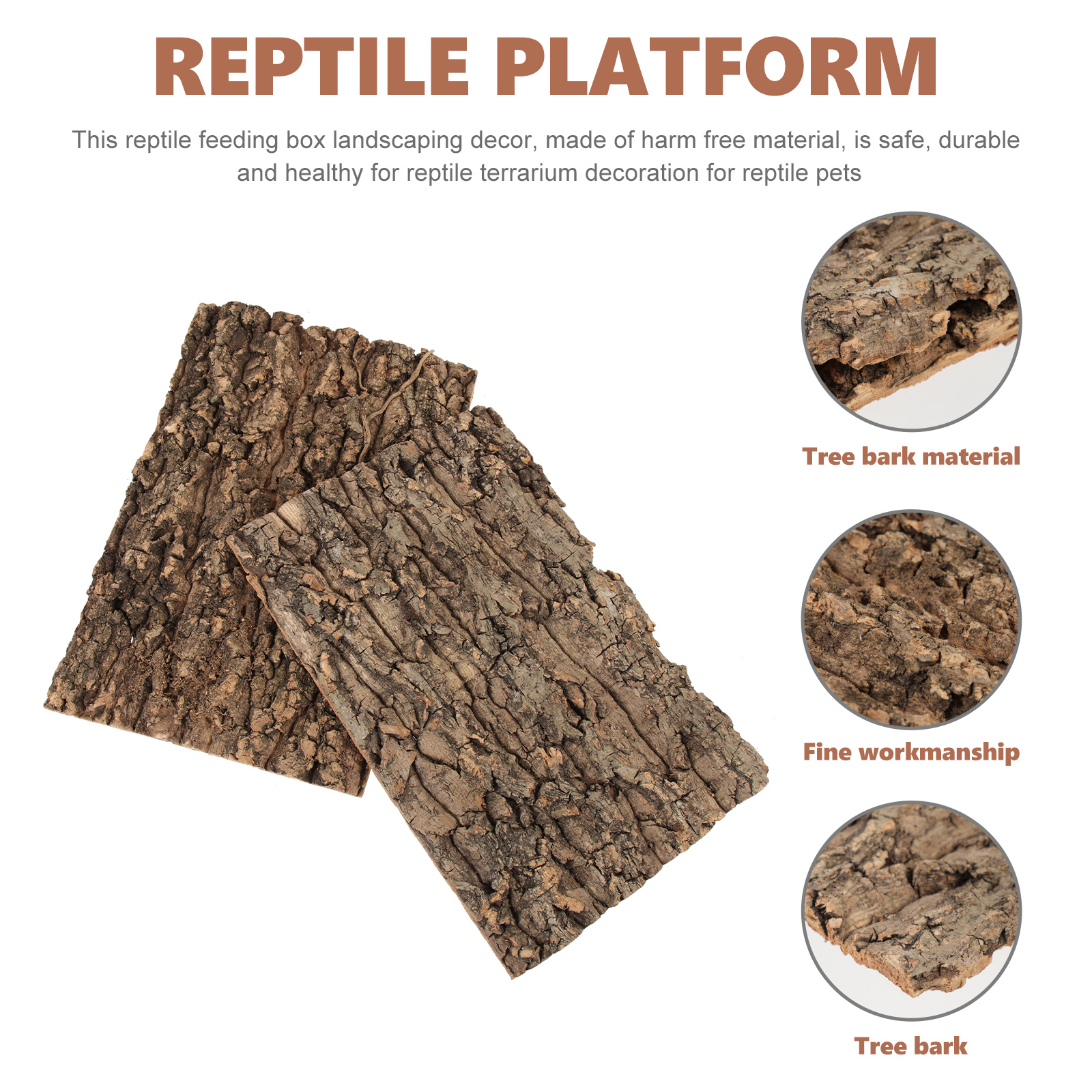 2 Pcs Reptile Bark Fogger Reptisoil Decor Animal Sea ​​turtle Cork for Reptiles Climb Platforms Tree Snake Climbing