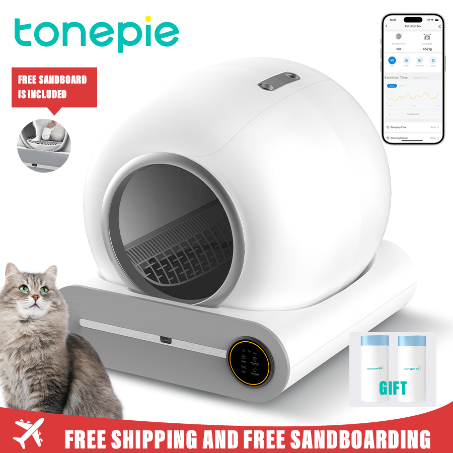 Tonepie 65L Automatic Smart Cat Litter Box Self Cleaning Fully Enclosed Cat Litter Box Pet Toilet Litter Tray English versions