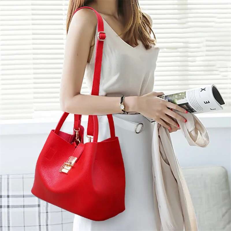 Women's Single Shoulder Large Capacity Designer Handbag Women's Crossbody Lychee Pattern PU Portable Bucket Bag Women's Crossbody Bag