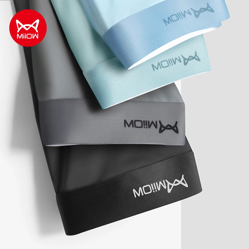 MiiOW 4Pcs Lot Men Boxer Shorts Graphene Antibacterial Ice Silk Underwear Man Underpants 3A Breathable Male Panties Man Boxers 250303