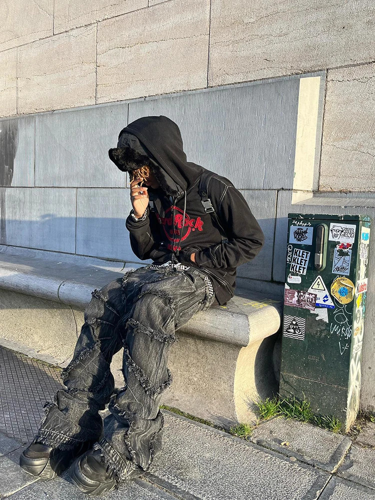 Jeans Y2k Clothes Harajuku Destruction Spider Web Hip Hop Baggy Jeans Denim Pants Streetwear Mens Goth High Waist Wide Trousers 250303