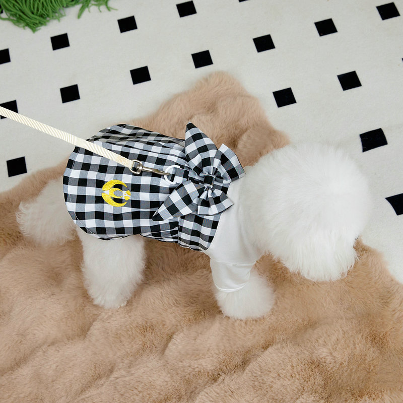 Plaid Dog Dress with D leash Ring Dog Cat Summer Clothes Designer Dog Clothes