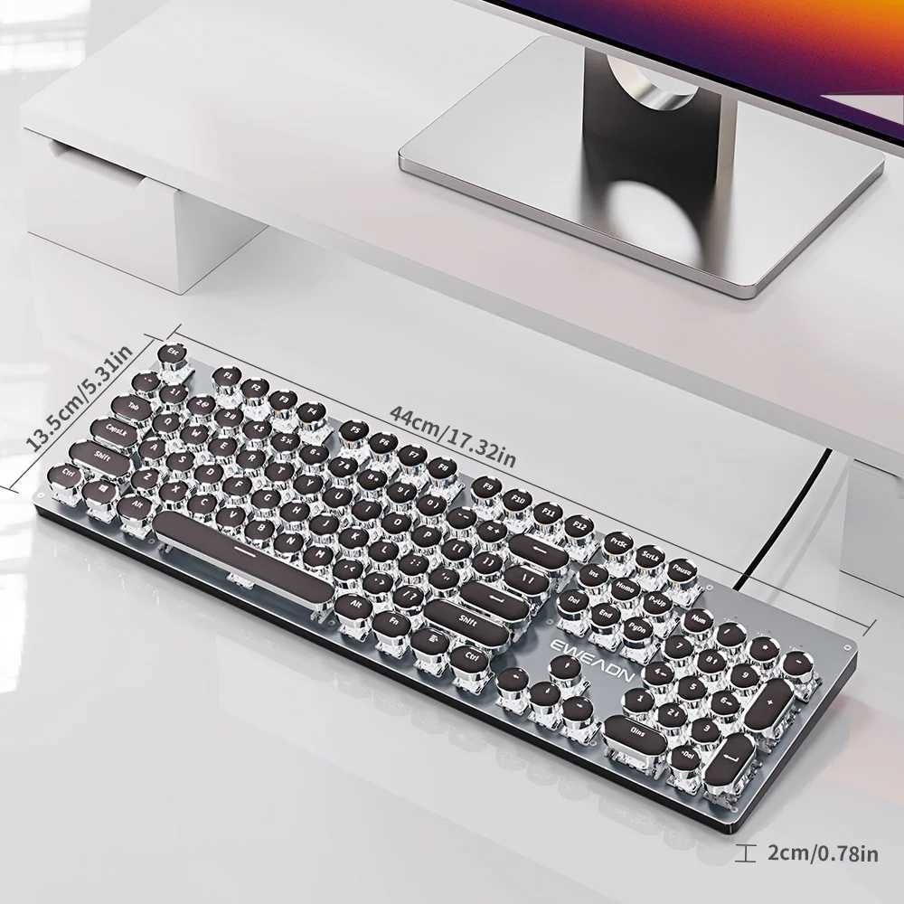 EWEADN TK100 Punk Typewriter Mechanical Gaming Keyboard 104Keys with LED Backlit USB Wired Keyboards for Windows Laptop PC Z250304