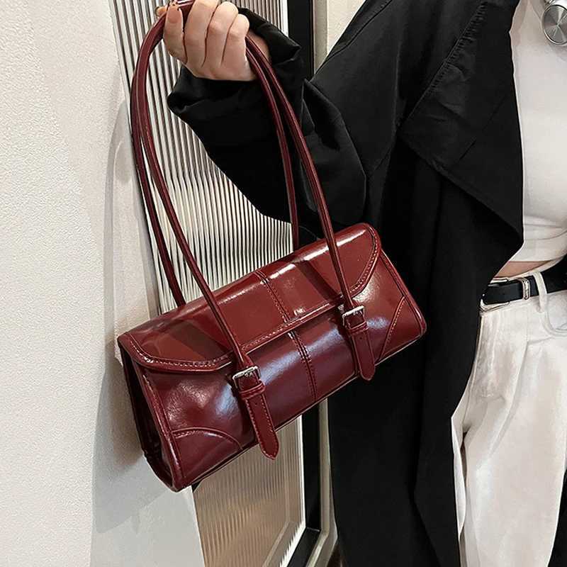 2024 hot selling wine red shoulder bag womens waterproof belt buckle design handbag French brand underwear handbag Z250303