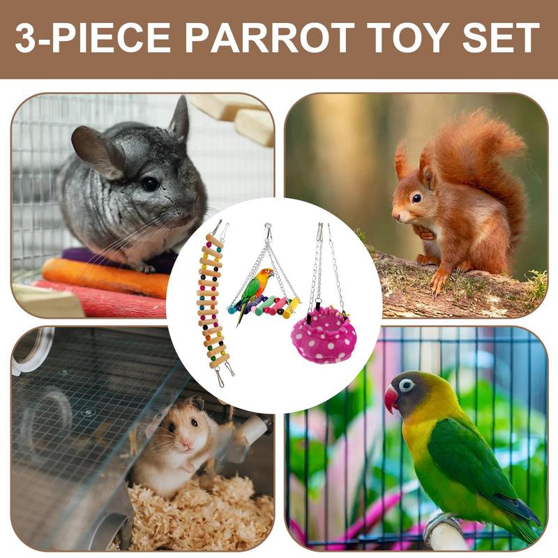 Chinchilla Wooden Ladder Bridge Toy Parrot Play Stand Climbing Toys Quick-Connect Zipper Small Animals Toys Durable With Hooks