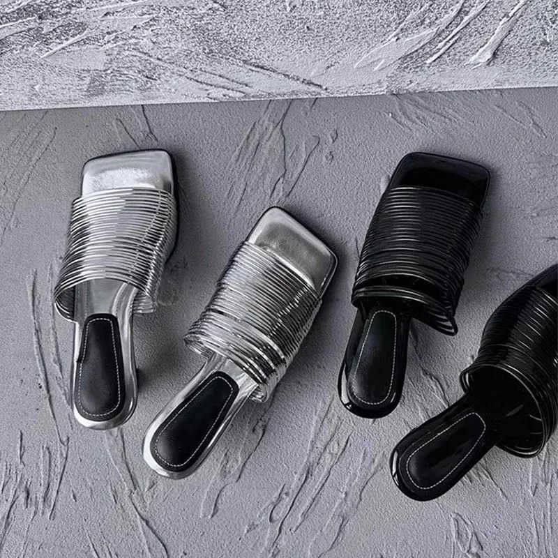 Eilyken Re Design Narrow Band Square Toe Wens Slipper Sandals Summer Sexy High Heel Ladies Mes Slides Shoes Z250304