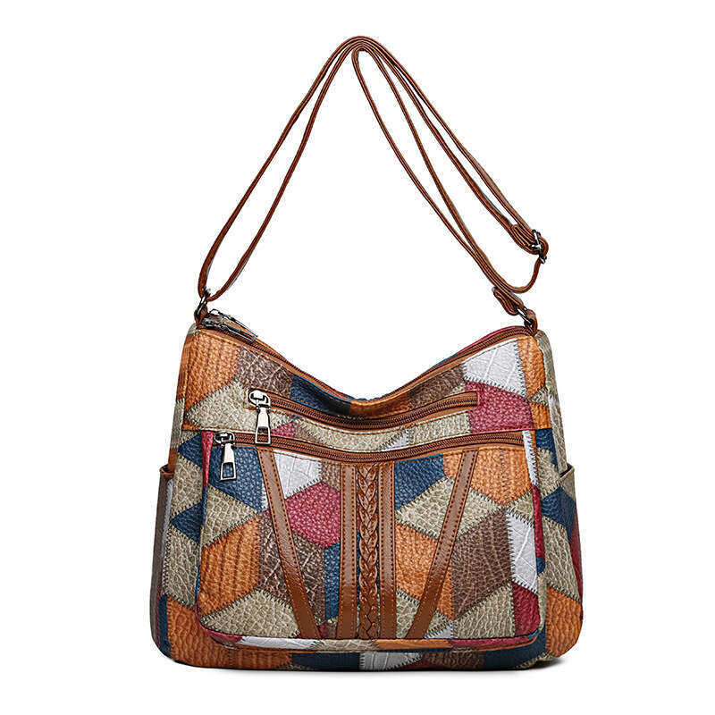 New Women's Middle-Aged Mother With Large Capacity Splicing For Work And Commuting, Multi Pocket Slng Back Cross Bag, Shoulder Bag