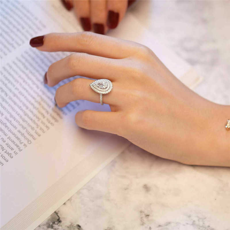 Couple Rings New Water Drop Ring Sparkling Pear shaped Simulation Womens Diamond Ring Micro inlaid Zircon Proposal Ring F1254 H25303