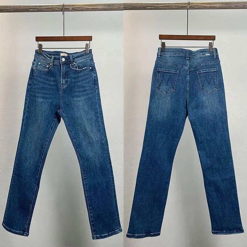Women's Street Straight Cropped Denim Pants High Waist Slim Stretch Solid Jeans