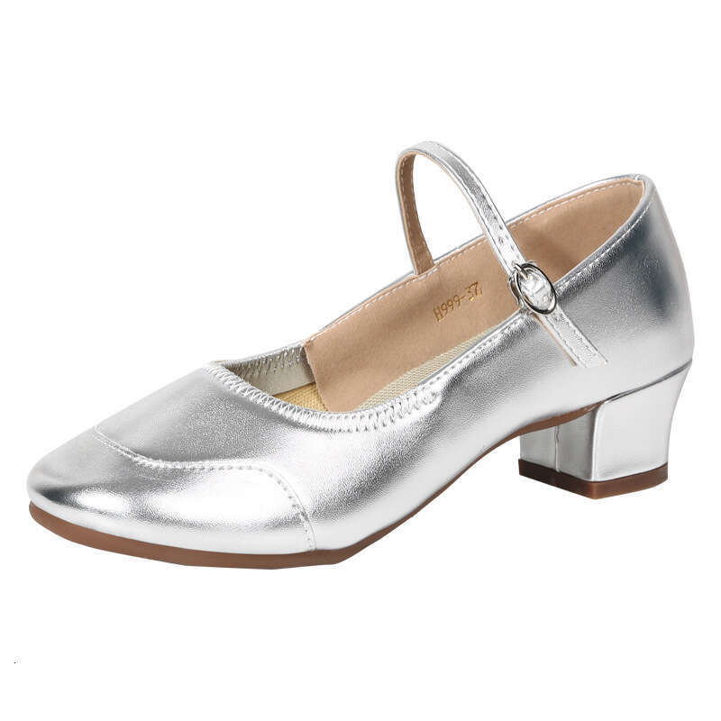 Dance for women and adults, silver soft soled square middle heel, four seasons shoes, social dance performance shoes