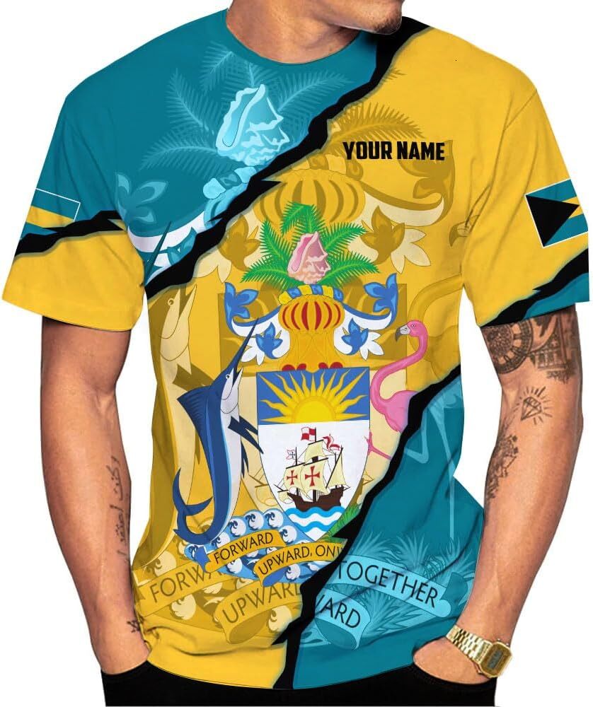 Mens T shirt Personalized Bahamas Shirt 3D, Bahamas 50th Independence Shirts, Bahamas Tshirt for Men and Women tee Casual tops summer clothes