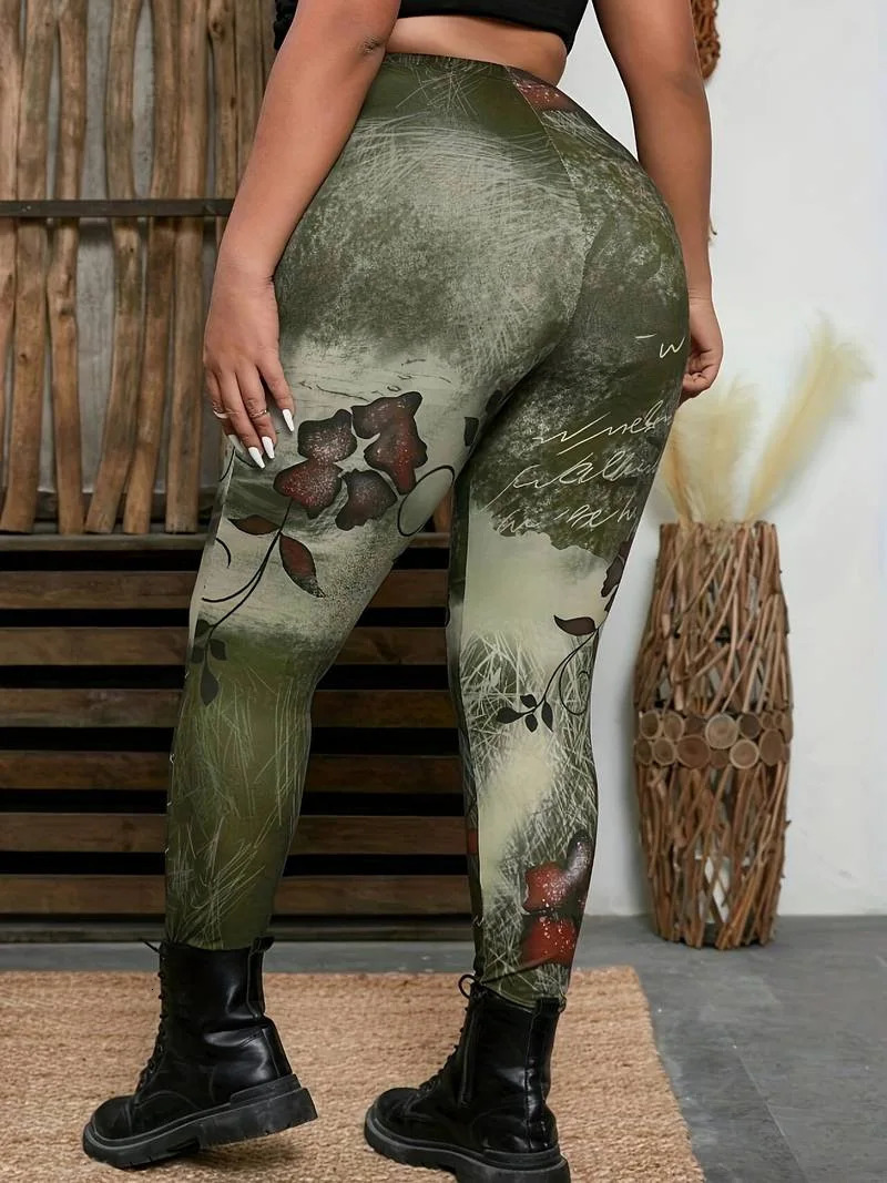GIBSIE Plus Size Fashion HighStreet Printed Legging Sports Casual Slim Highwaisted Skinny Pencil Leggings Female 250304