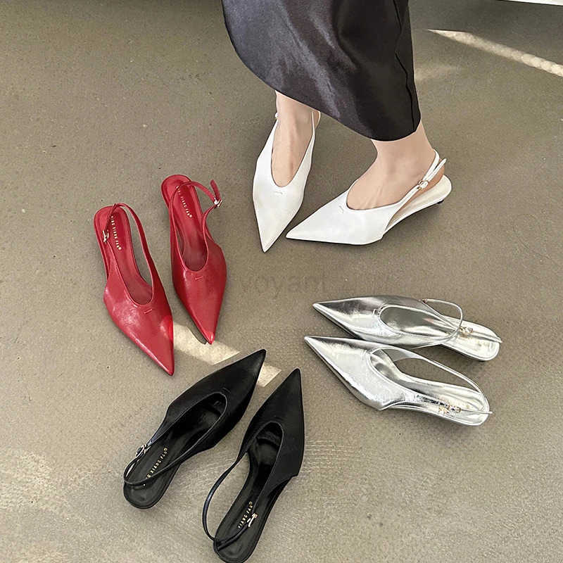 Bailamos 2024 Spring New Wen Sandals Fi Pointed Toe Ladies Elegant Slingback Sandals Med Heel Dress Pumps Shoes Z250304